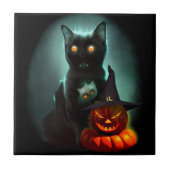 Carreau Vampire Chat et Assistant Citrouille Halloween Sur (Devant)