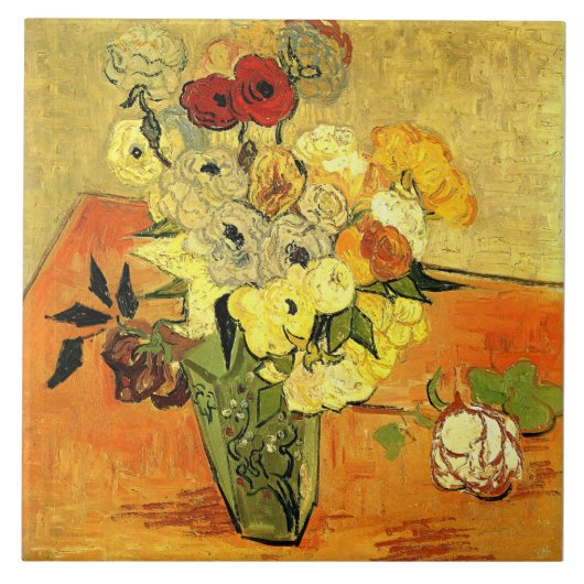 Carreau Van Gogh artwork, Japanese Vase with Roses, (Devant)