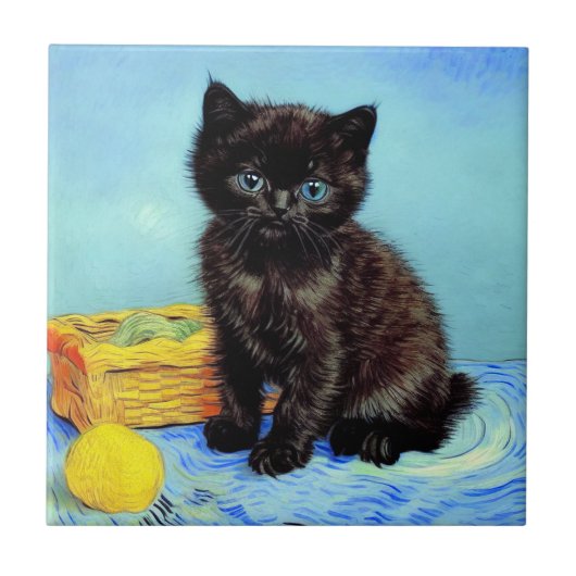 Carreau Van Gogh Black Kitten avec fils (Devant)