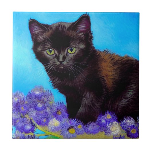 Carreau Van Gogh Chat et fleurs (Devant)