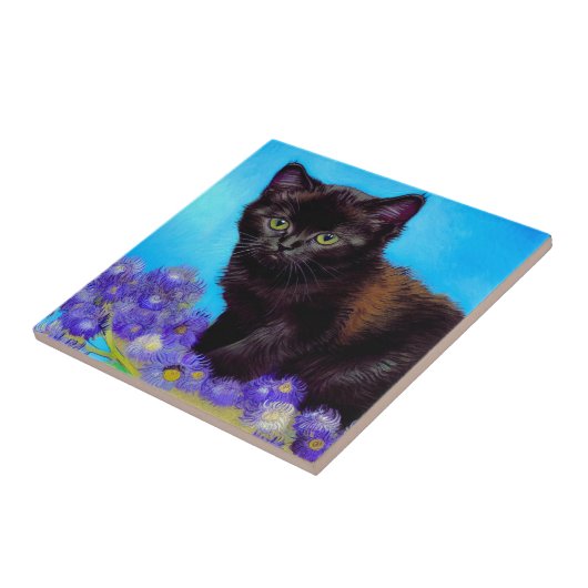 Carreau Van Gogh Chat et fleurs (Côté)