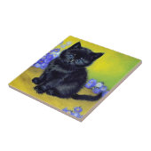 Carreau Van Gogh Chat noir Fleurs violettes (Côté)