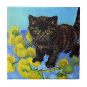 Carreau Van Gogh Style Chat avec tournesol