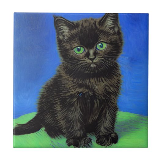 Carreau Van Gogh Style Kitten noir (Devant)