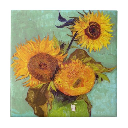 Carreau Van Gogh - Trois Tournesols Dans Un Vase - Art (Devant)