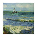 Carreau Van Gogh - Un bateau de pêche en mer<br><div class="desc">Vincent van Gogh peinture,  Un bateau de pêche en mer,  tuile carré.</div>
