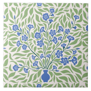 Carreau Vase à fleurs bleu de style vintage William Morris