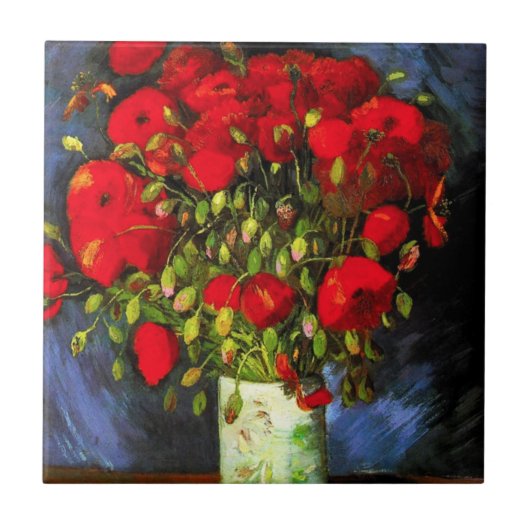 Carreau Vase à Van Gogh avec la tuile rouge de pavots (Devant)