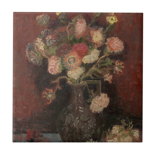 Carreau Vase avec les asters et les Gladioli chinois par (Devant)