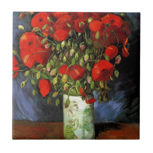 Carreau Vase avec les papillons rouges Vincent van Gogh