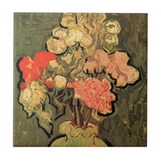 Carreau Vase avec Rose Mallows par Vincent van Gogh (Devant)