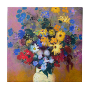 Carreau Vase blanc avec fleurs Odilon Redon