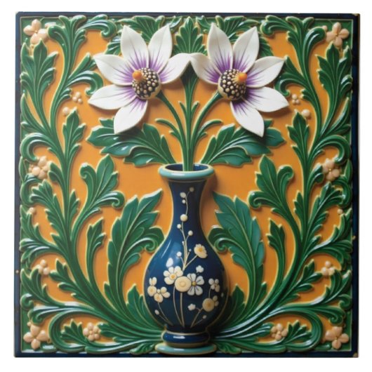 Carreau Vase Bleu en Fleur (Devant)
