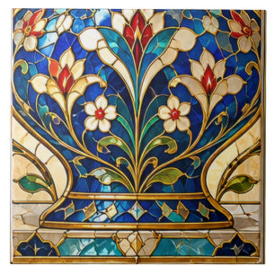 Carreau Vase de fleurs de tulipe de Damas et ottoman en ve