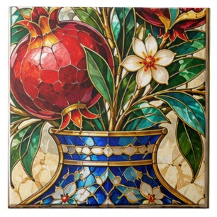 Carreau Vase de grenade de Damas et ottoman en verre color