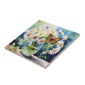 Carreau Vase de marguerites joli floral (Côté)