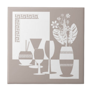 Carreau Vase de peinture avec fleurs et verres à vin clair