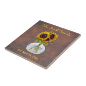 Carreau Vase de tournesol sur Brown Nom de famille Date Es (Côté)