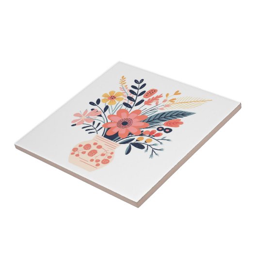 Carreau Vase et fleurs décoratives illustrées (Côté)