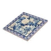 Carreau Vase florale chic Chiroiserie bleue toile monogram (Côté)