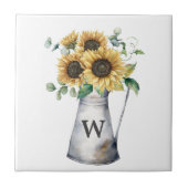 Carreau Vase tournesol automnal rustique monogrammé (Devant)