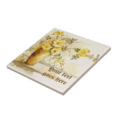 Carreau Vase vintage avec aquarelle jaune roses (Côté)