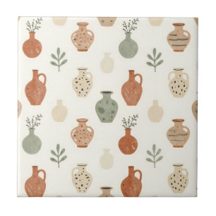 Carreau Vases en Terracotta Bohème Motif Botanique