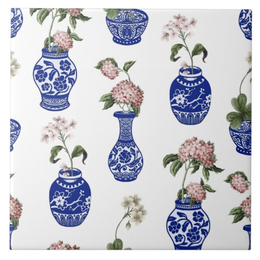 Carreau Vases et fleurs bleus de chinoiserie (Devant)