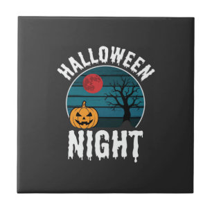 Carreau Vecteur d'arbre de citrouille de nuit d'Halloween