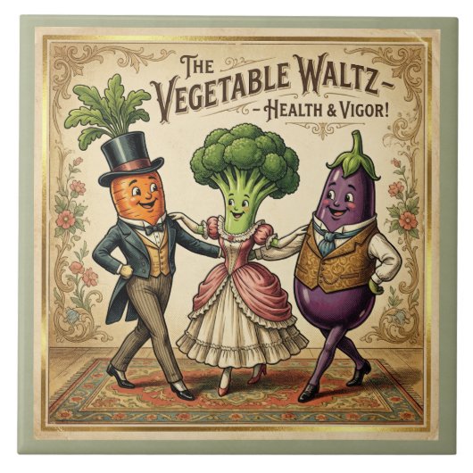 Carreau Vegetable Waltz Dancing Veggies Vintage Victorian (Devant)