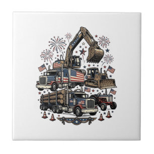 Carreau Véhicules de construction patriotiques T-shirt vin