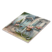 Carreau Vélo de chalet bleu avec panier à fleurs de printe (Côté)