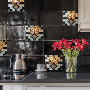 Carreau Ventilateur floral noir noir Art déco