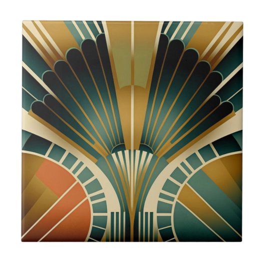 Carreau Ventilateur or et vert Motif Art Déco (Devant)