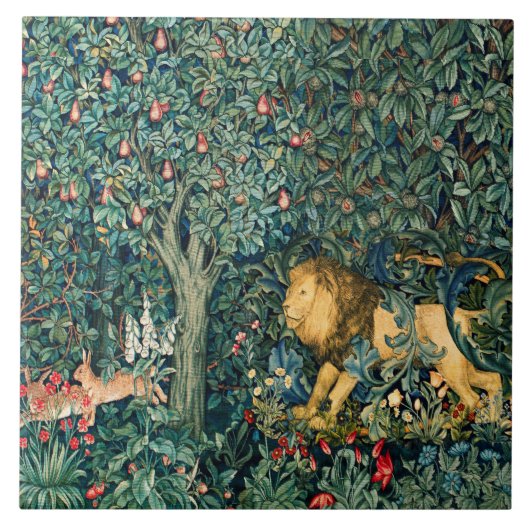 Carreau VERDURE, ANIMAUX FORESTIERS Lion et lièvres (Devant)