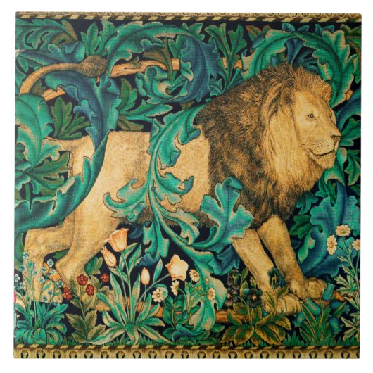 Carreau VERDURE, ANIMAUX FORESTIERS LION Floral (Devant)