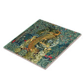 CARREAU VERDURE, ANIMAUX FORESTIERS, PEACOCK EN VERT FLORA (Côté)