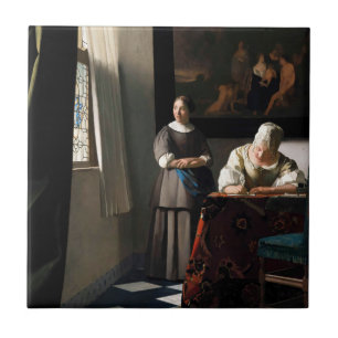 Carreau Vermeer - Lady Écrire une lettre avec sa bonne