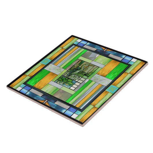 Carreau Verre coloré de Héron Bleu (Côté)