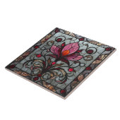 Carreau Verre coloré rouge rose fleur (Côté)