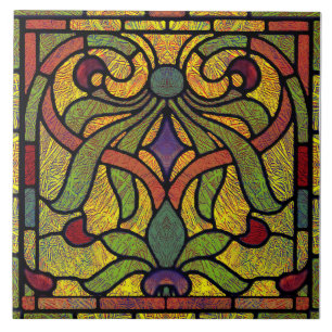 Carreau Verre coloré victorien en vert et or