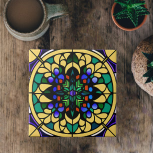 Carreau Verre Jaune Coloré Art Déco Oeuvre