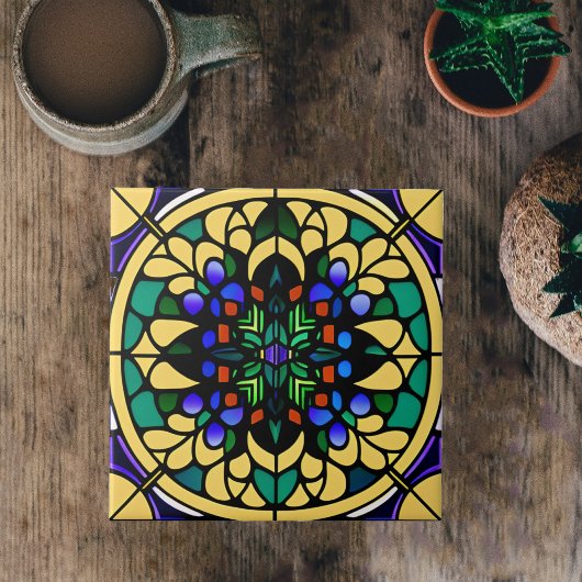 Carreau Verre Jaune Coloré Art Déco Oeuvre