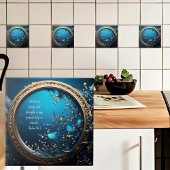 Carreau Versets de la Bible à cadre bleu et or chatoyants