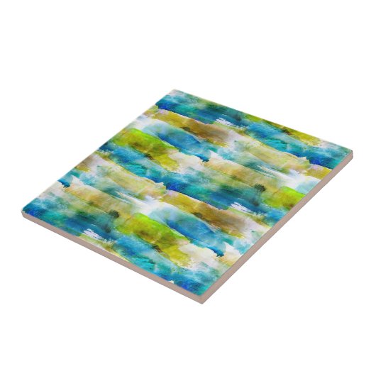 Carreau Vert abstrait d'aquarelle, bleu (Côté)