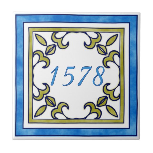 Carreau Vert bleu et olive petit numéro de maison (Devant)