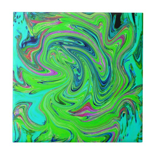Carreau Vert citron vert et bleu Super Art rétro Abstrait (Devant)