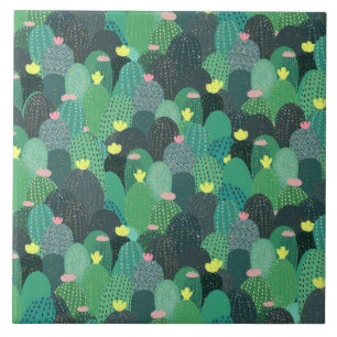Carreau Vert d'été sarcelle Cactus points dorés Dessin mig
