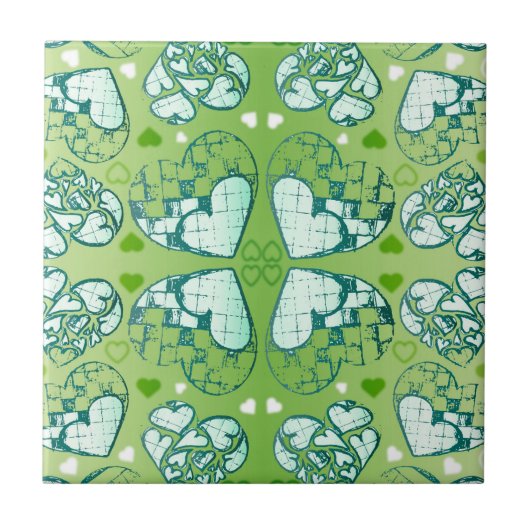 Carreau Vert et blanc Whimsical Romantique Coeurs motif (Devant)
