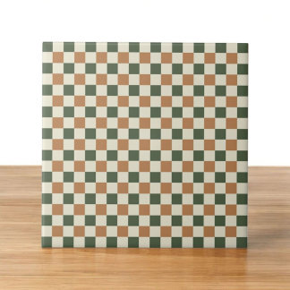 Carreau Vert et Brown À damiers Motif Rétro Minimaliste